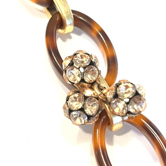 J CREW Statement Necklace Belt Faux Tortoise Lucite Rhinestone Links 18"-51" - Picture 6 of 9